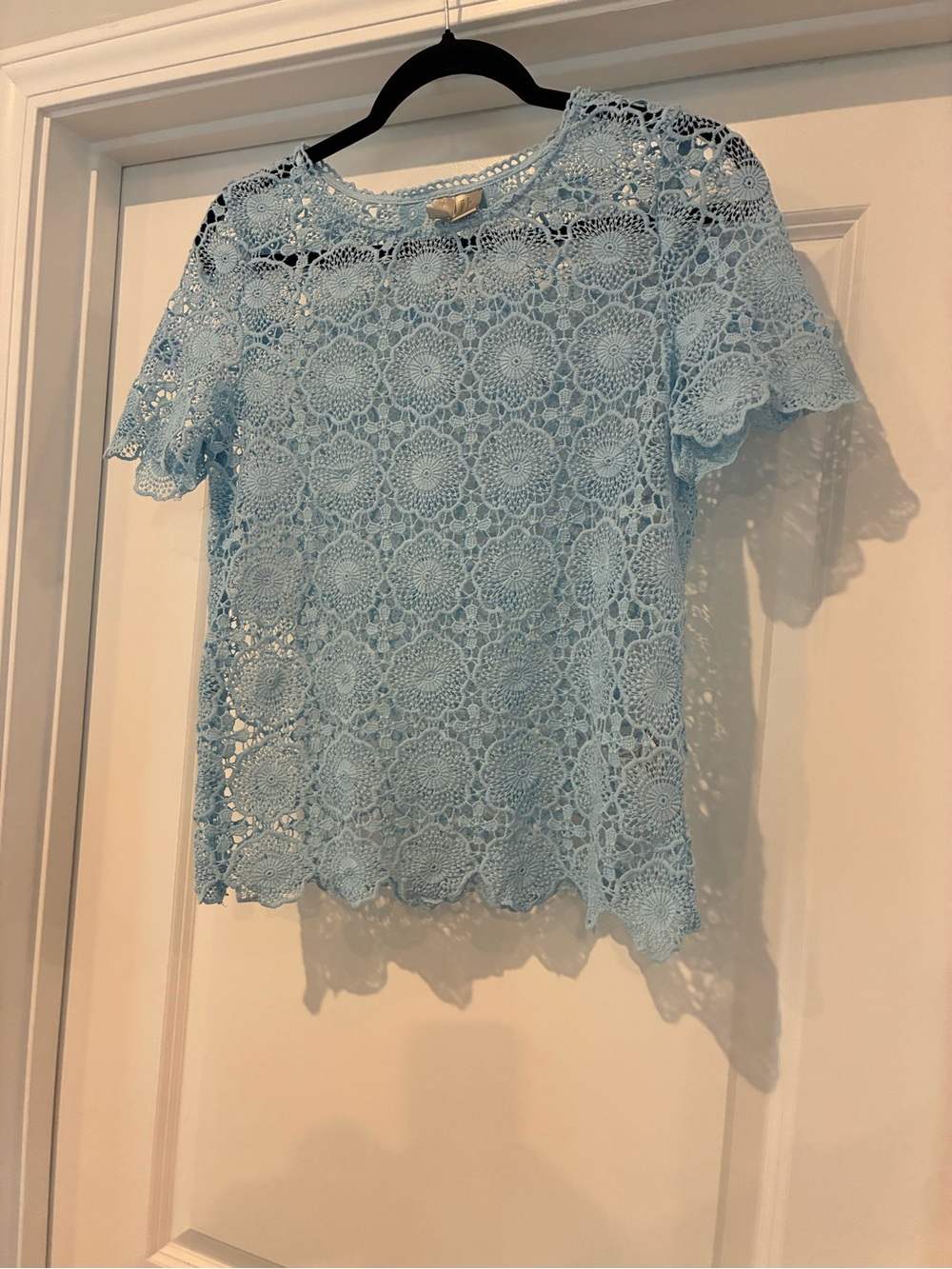 Forever 21 Powder Blue Crochet Lace Short Sleeve Top